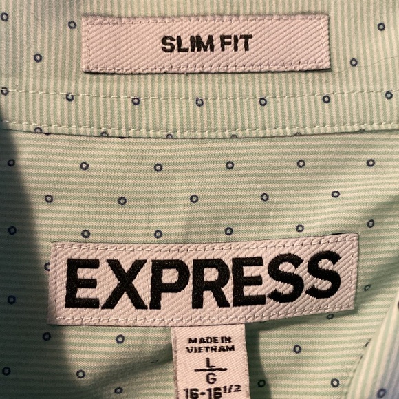 Express Slim Fit Casual Button Down Shirt in Green Pattern Print (sz L/G) - Picture 8 of 8